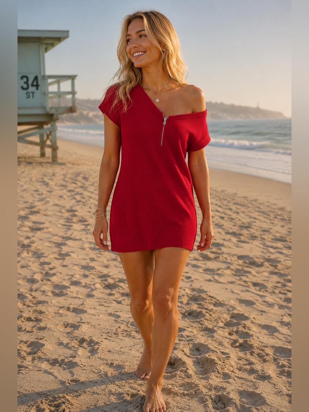 Moral Fiber Crimson Zip-Front Knit Dress large